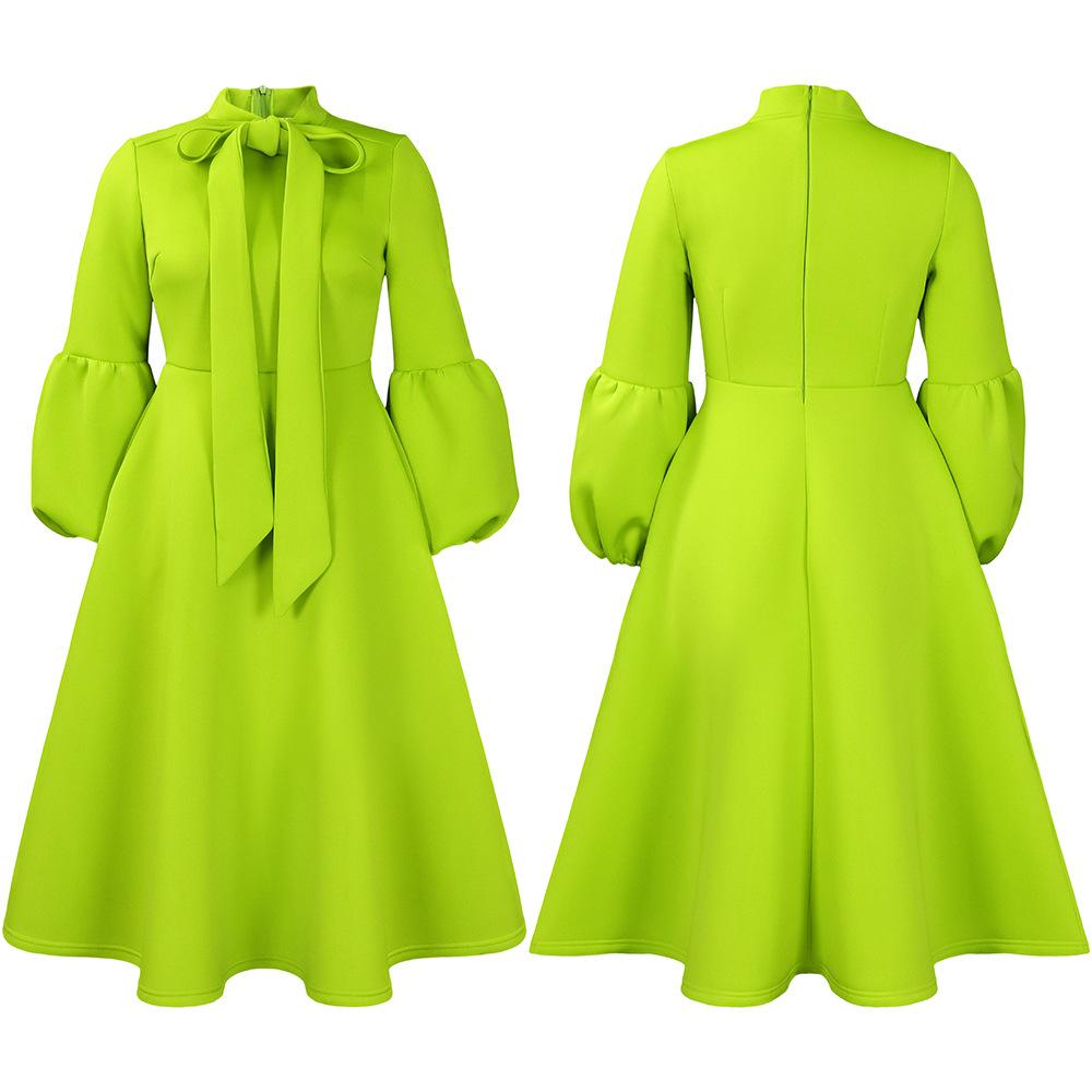 New Women's Elegant Elegant Women's Puff Cuff Large Skirt High Waist Women's Office Dress