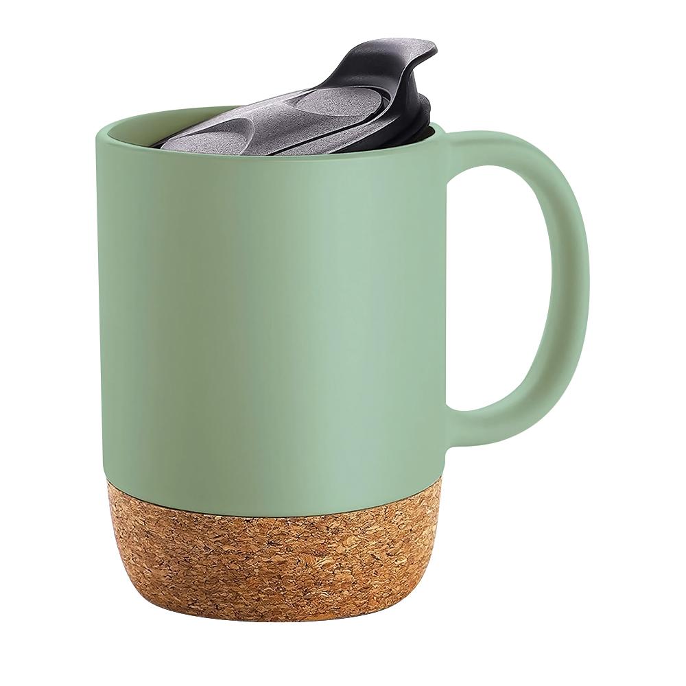 Customized Logo Creative 15 Oz 450 Ml Gift Office Home Indoor Milk Coffee Tea Cup Ceramic Cup With Cork Bottom Base And Sliding Cover