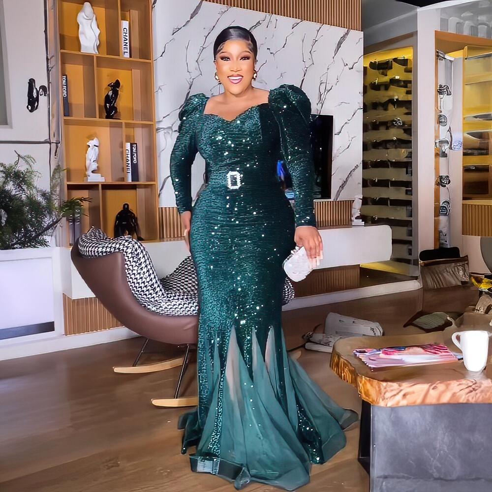 Elegant African Clothing Dress Women African Dress Sequins Latest African Dress Style African Women Hem Mesh Dress