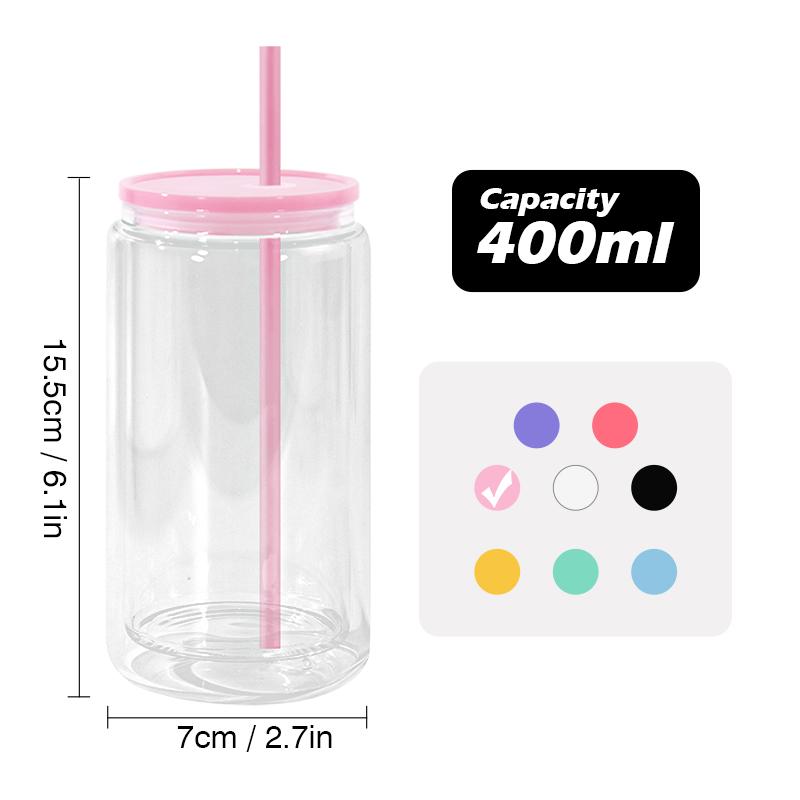 Snowball Coffee Cup With Lid Wine Glass Double Wall Pre-drilled Wine Glass With Colored Lid And Straw 16 Oz Plastic Jar