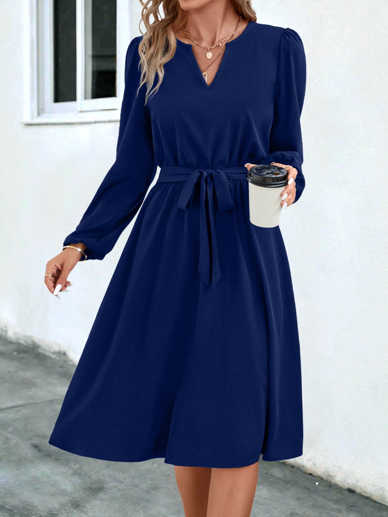 Women's 2025 Autumn And Winter New European And American Women's Long Sleeve Small V-neck Women's Skirt Dress
