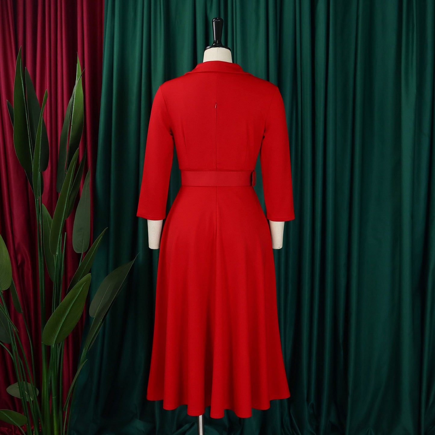 Elegant Women's Lapel Solid Color High Waist Maxi Business Casual Dress Half Formal Suit