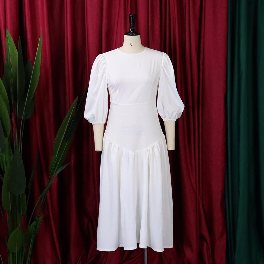 Lancy New American Elegant Women's African Clothing Spring Long Powder Puff Sleeve Pleated Casual Dress Plus Size Fashion Dress Women