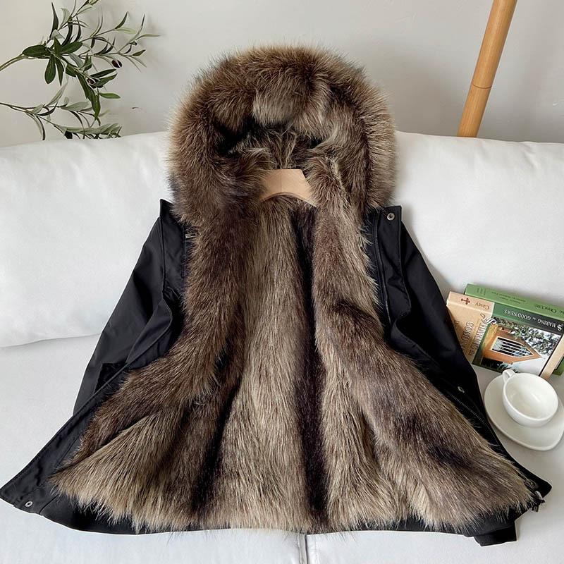 Yajanuo New Design Men's Coat Jacket Faux Fox Fur Liner Detachable Plush Hooded Custom Winter Coat Men's Solid Color Jacket