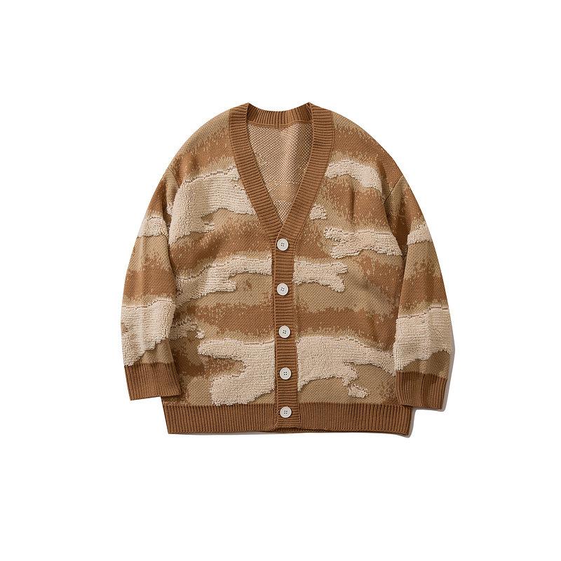 Nanteng Custom Logo Low MOQ 100% Cotton Fashion Casual V-neck Jacquard Pattern Knitted Button Men's Cardigan Sweater