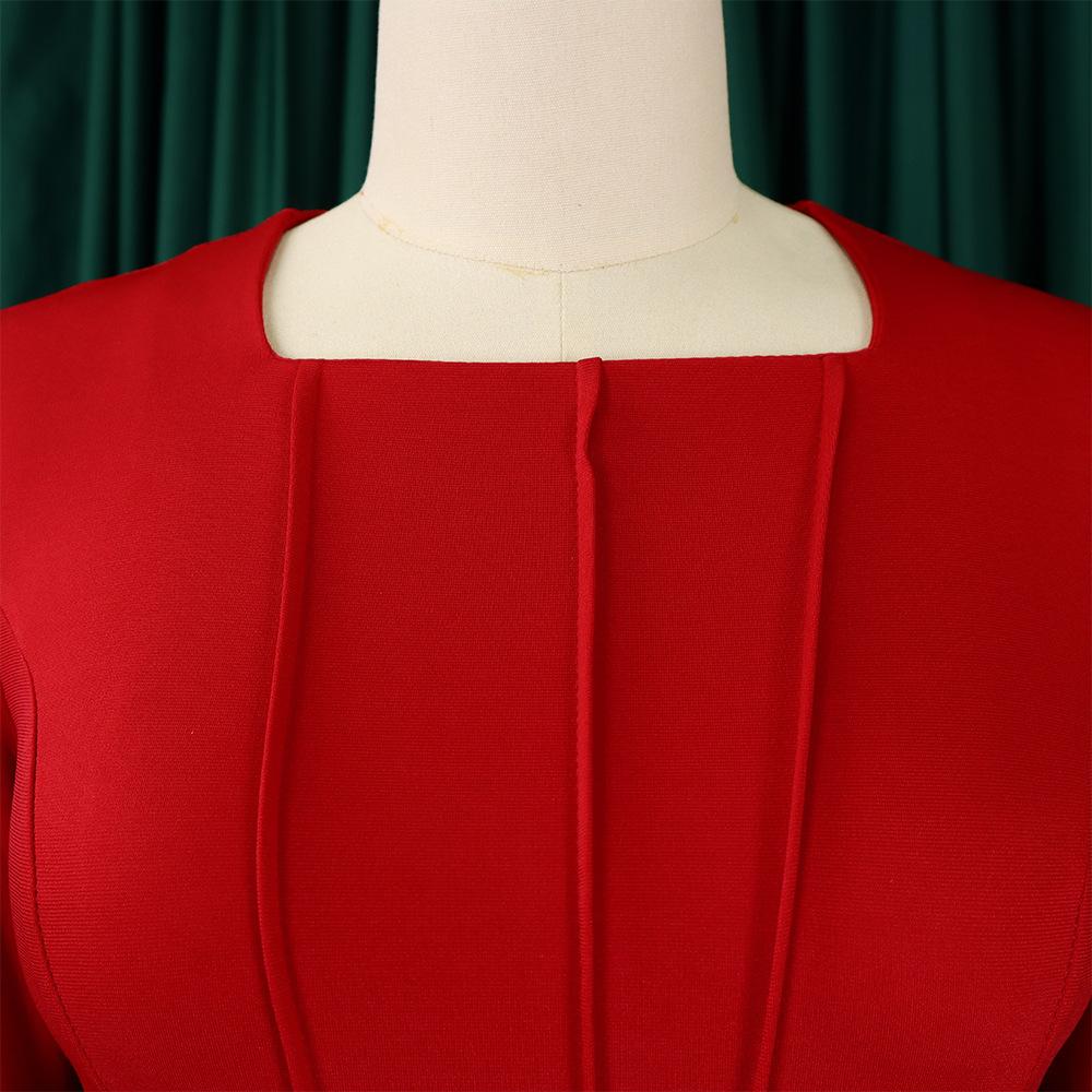 D444 Latest Design Autumn Dress Women Casual Long Sleeve Elegant Ruffled Ladies Office Dress Women Formal Work Career Dress