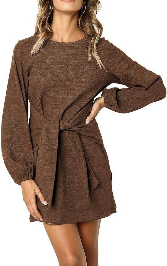 High Quality Elastic Knitted Material Lantern Sleeves Business Office New Dress Design Girls Elegant Women's Clothing