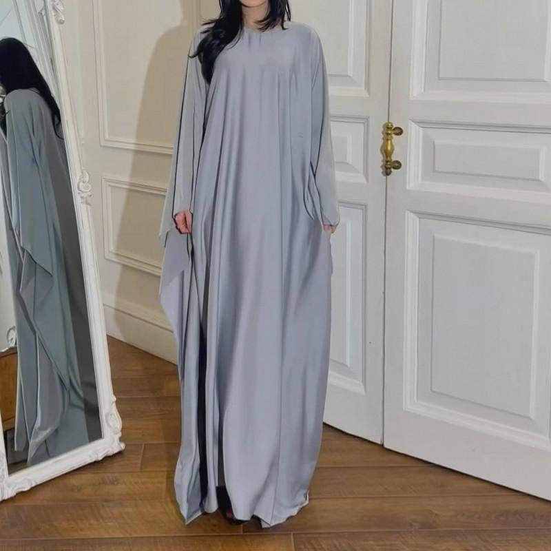 2024 Silk Satin Poncho Long Sleeve Loose Muslim Gown Luxury Kaftan Fashion Elegant Women Abaya Maxi Women's Dress
