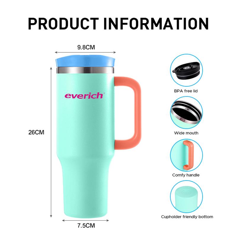 Portable Outdoor Custom Stainless Steel 40 Oz With Handle Straw Double Wall Coffee Mug Travel Insulated Beer Mug