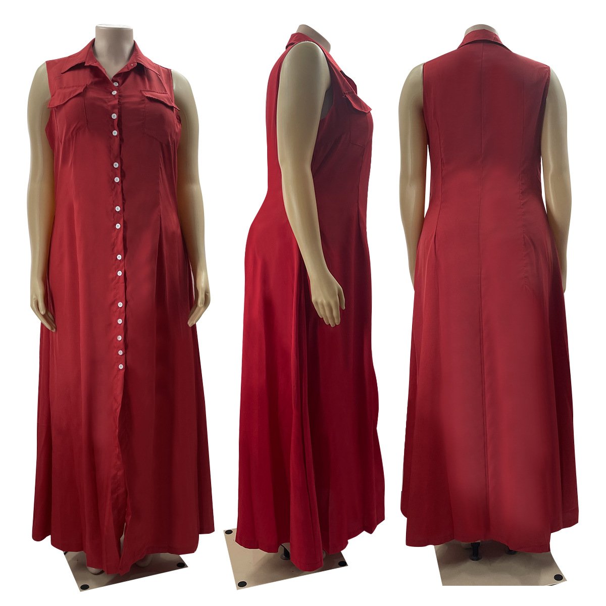 New Design Plus Size Women's Suit Long Casual Solid Color Sleeveless Pocket Women's Clothing