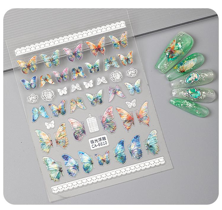 Honey Girl Hot Sell Adhesive Pink Blue Butterfly Nail Art 3D Decal Sticker