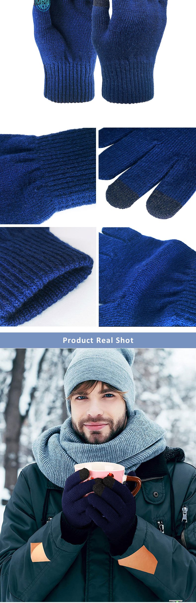 100% Merino Wool Custom Logo Men Magic Warm Women Knitted Winter Gloves With Luxury Retro Biker Hand Gloves