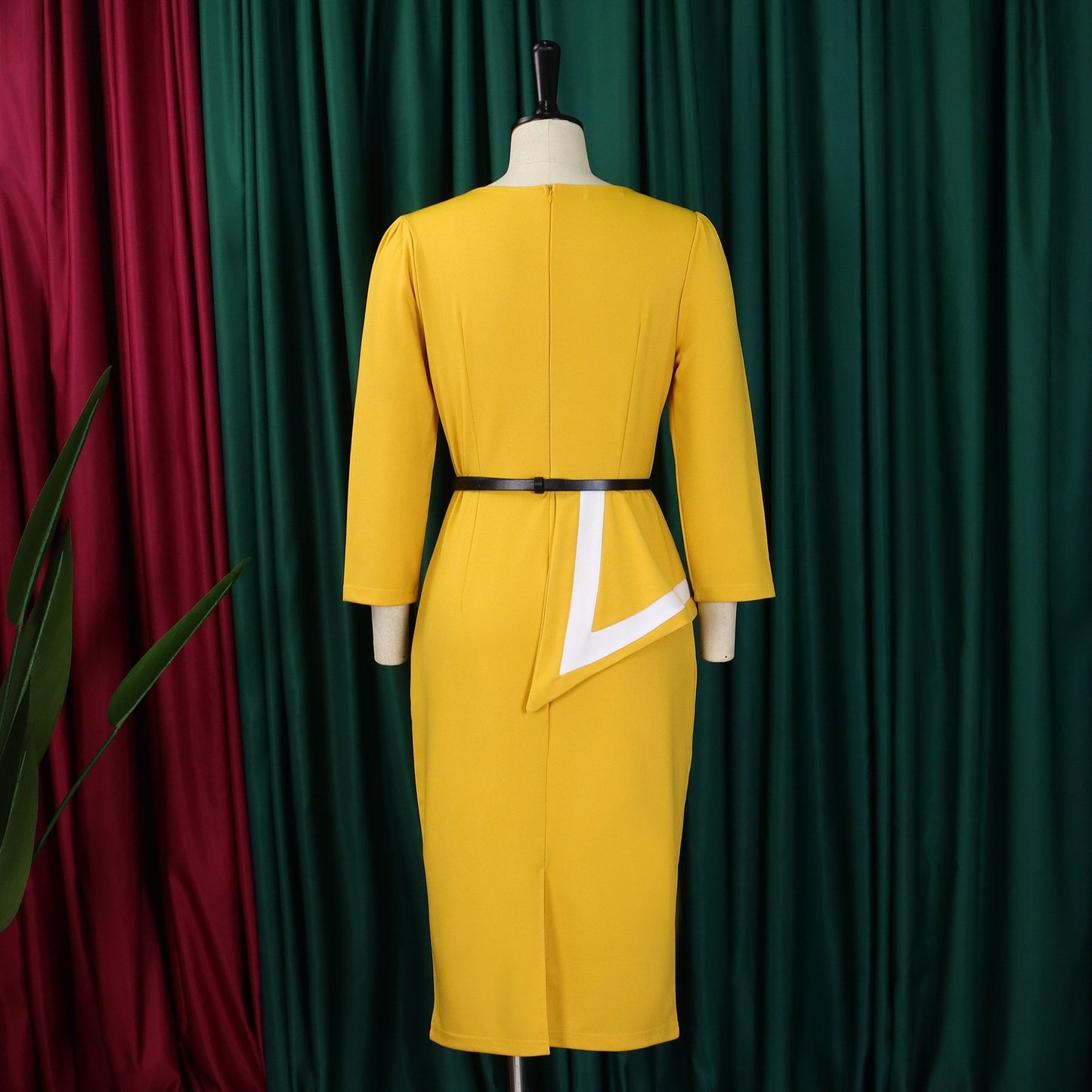 MG482 Fashion Elegant Ladies Office Dress Women Formal Work 3 Quarter Sleeve Square Collar Professional Dress Women Church Dress
