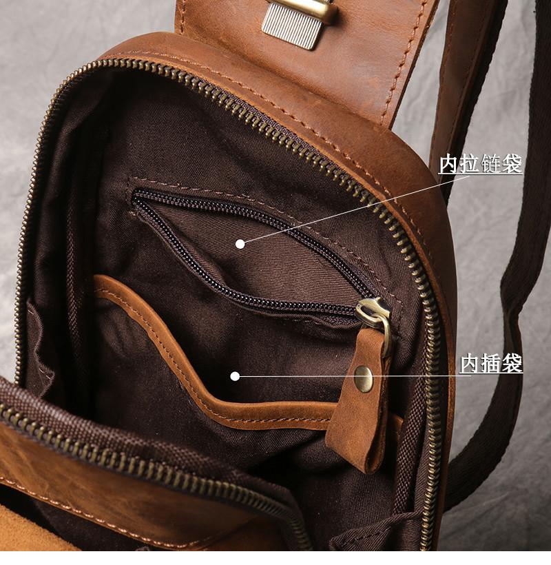 New Crazy Horse Show Leather Chest Bag Retro Genuine Leather Men's Bag Retro Casual Shoulder Bag Suitable For 7.9-inch IPad