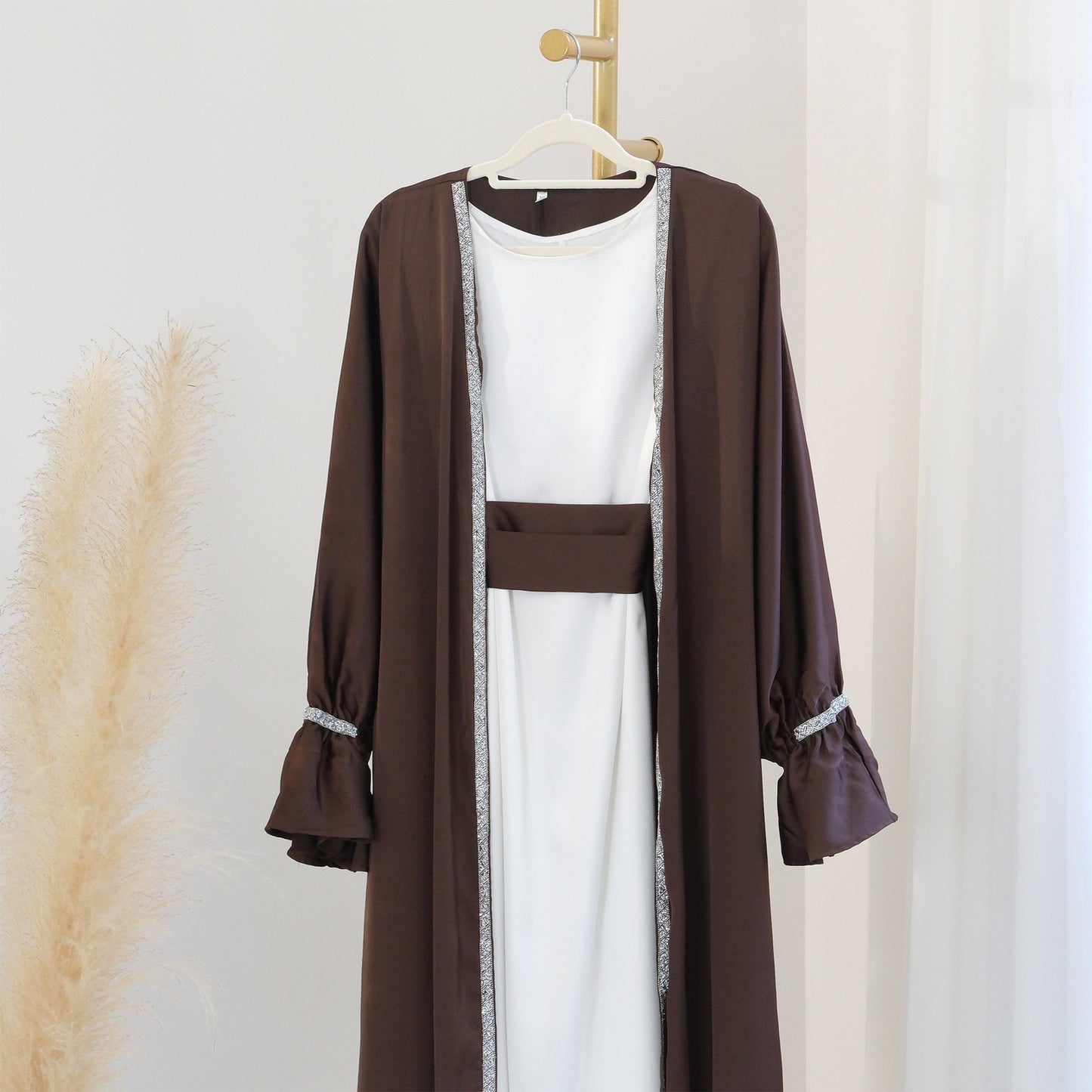 2023 New Design Eid Fitr Dubai Islamic Elegant Luxury Modest Abaya Women Muslim Dress Turkey Slide Dress Diamond Satin Silk