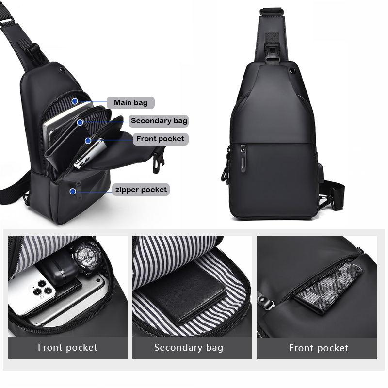 Custom Logo PU Leather Smart Side Casual Bag Travel Messenger Men's Sling Chest Crossbody Waist Bag Men's Bag Waist Bag