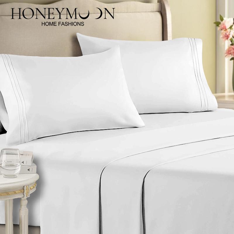 Honeymoon Wholesale Microfiber Lightweight Bedding Embroidery 4 Piece Set Bed Sheet Pillowcase Home Furnishings