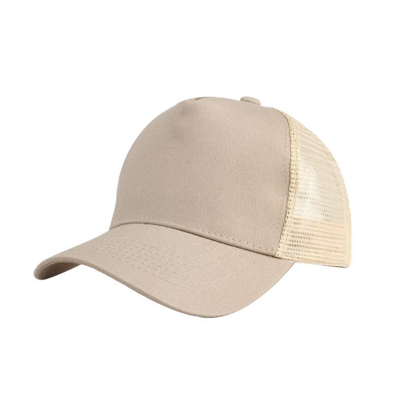Ready To Ship High Quality Wholesale Custom Logo High Crown Snapshot Mesh Cap Curved Brim 5 Panel Cotton Canvas Trucker Cap