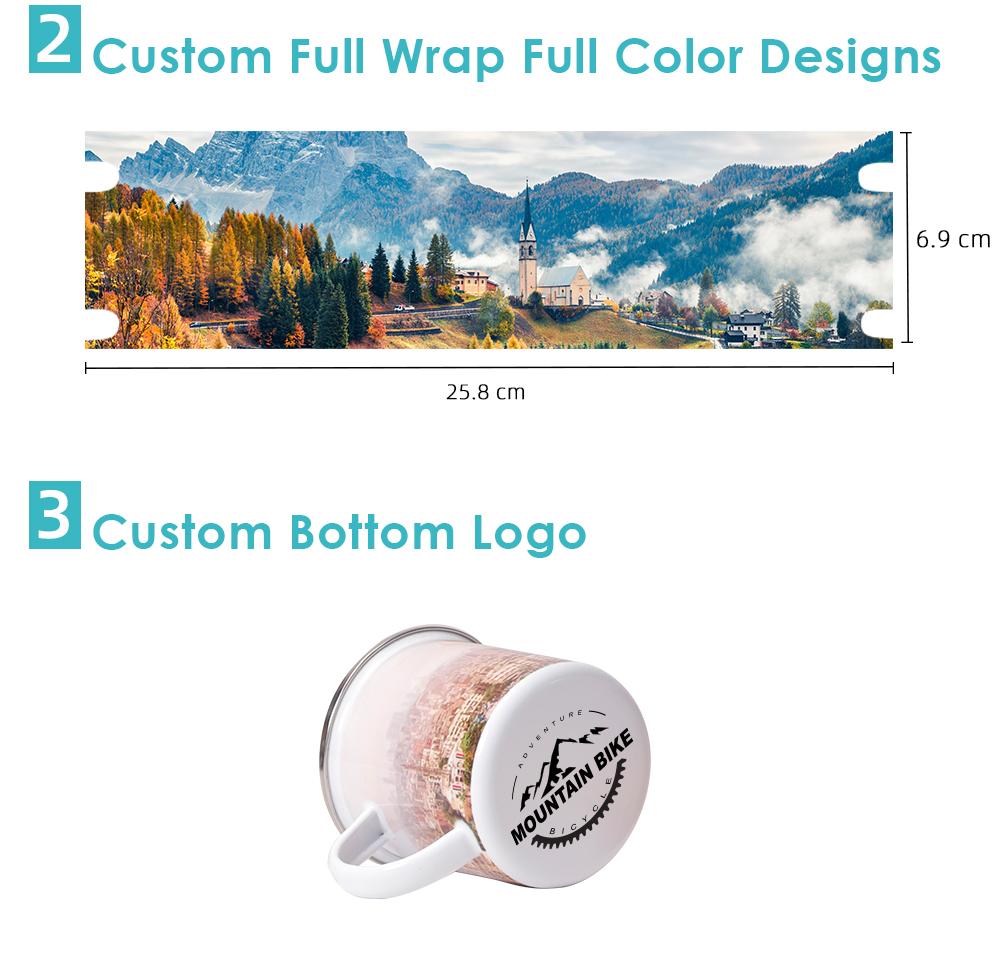 PYD Life 2022 Logo Printing Custom Sublimation Enamel Mug Steel Camping White Coffee Metal Enamel Cup