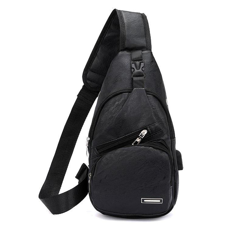 2024 New Men's Leather Chest Bag With Multi-functional USB Fashion Leisure Sports Shoulder Bag Factory Direct -30*15