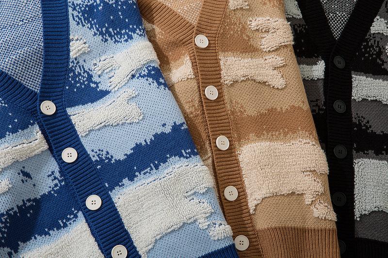 Nanteng Custom Logo Low MOQ 100% Cotton Fashion Casual V-neck Jacquard Pattern Knitted Button Men's Cardigan Sweater