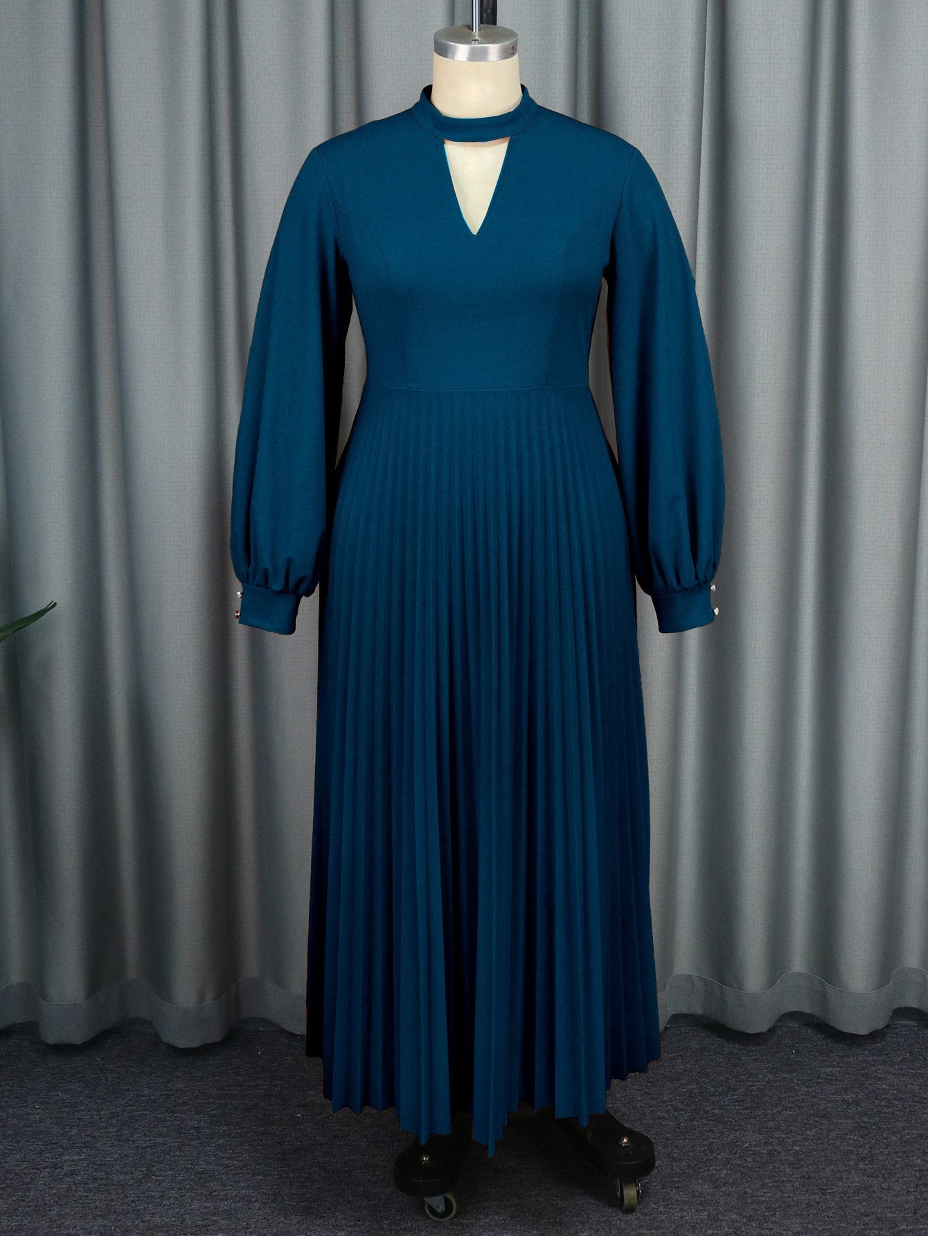 Am03 Spring 2024 African Hollow Collar Dress Comfortable Loose Fit Lantern Sleeve Pleated Skirt Dress