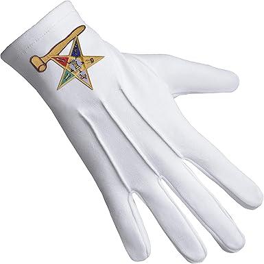 Worthy Matron OES Gloves-pure White Cotton With Golden Mallet Masonic White Cotton Gloves