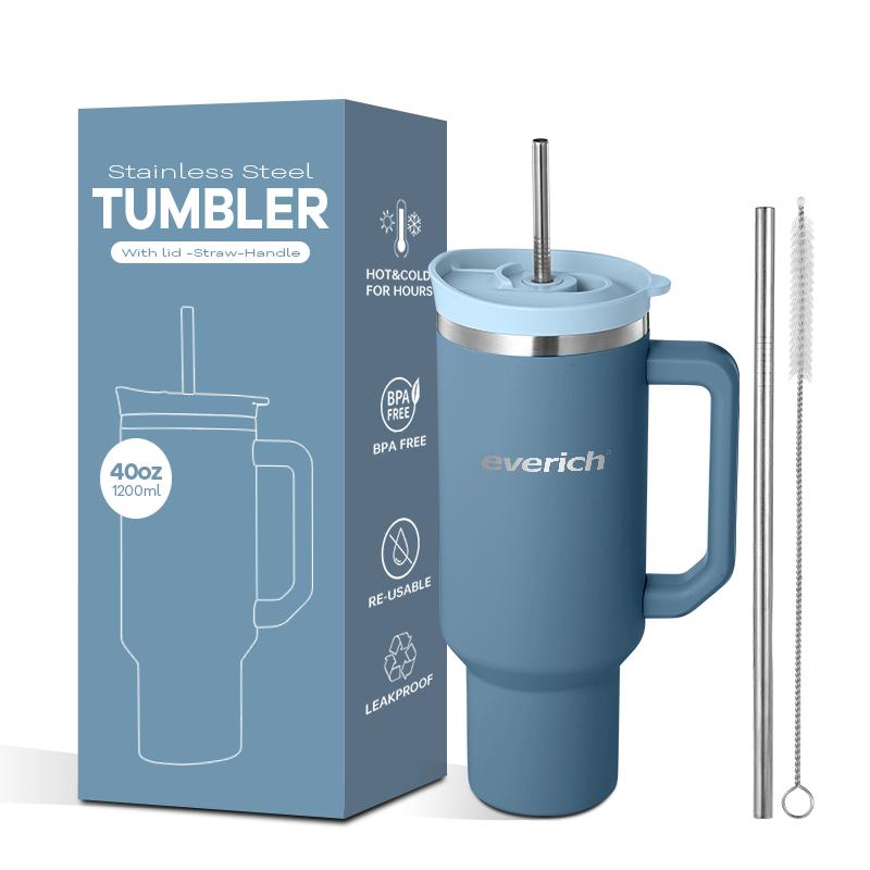 40 Oz Tumbler Double Wall 304 Stainless Steel Insulated Wide Mouth Car Tumbler Cup With New Handle And Straw Cover Vacuum Car Cup