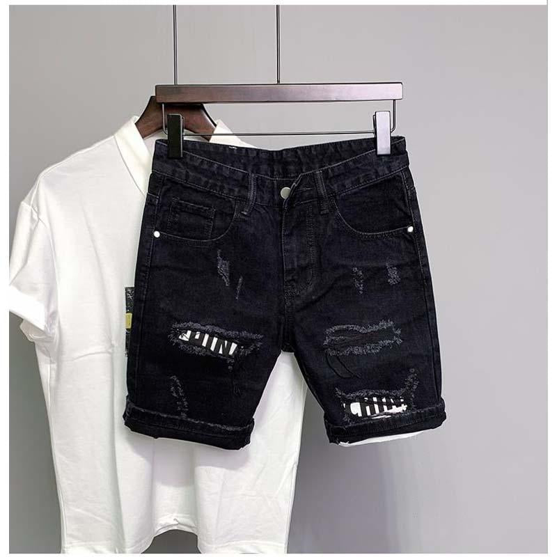 Fashion Custom Black Denim Short Ripped Casual Slim Fit Jeans Shorts For Men