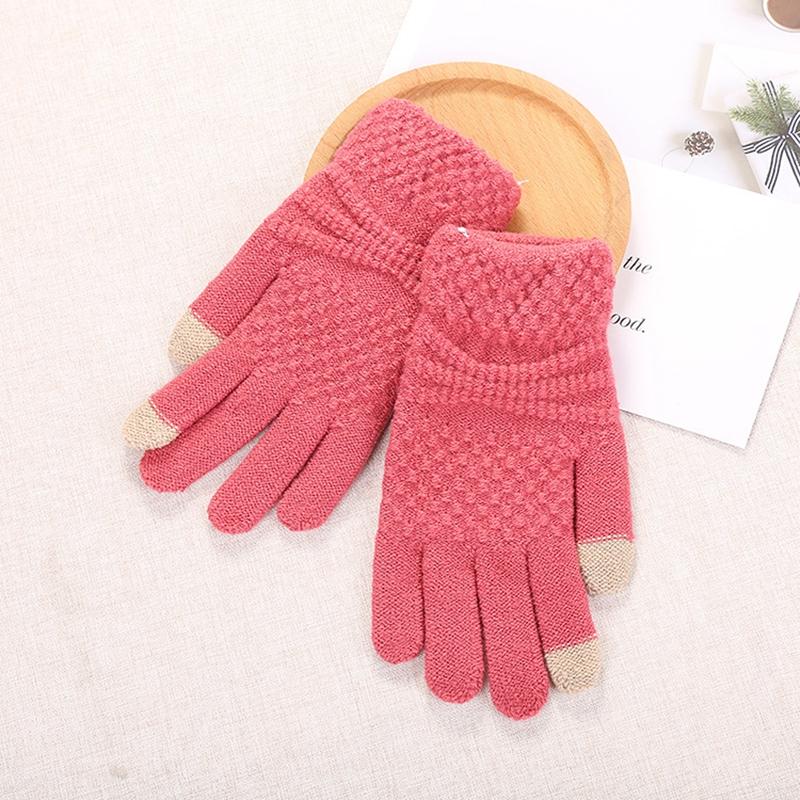 Solid Color Women Touch Screen Cotton Gloves Knitted Wool Gloves Fleece-lined Fleece-lined Thickened Cat Jacquard Gloves Wholesale