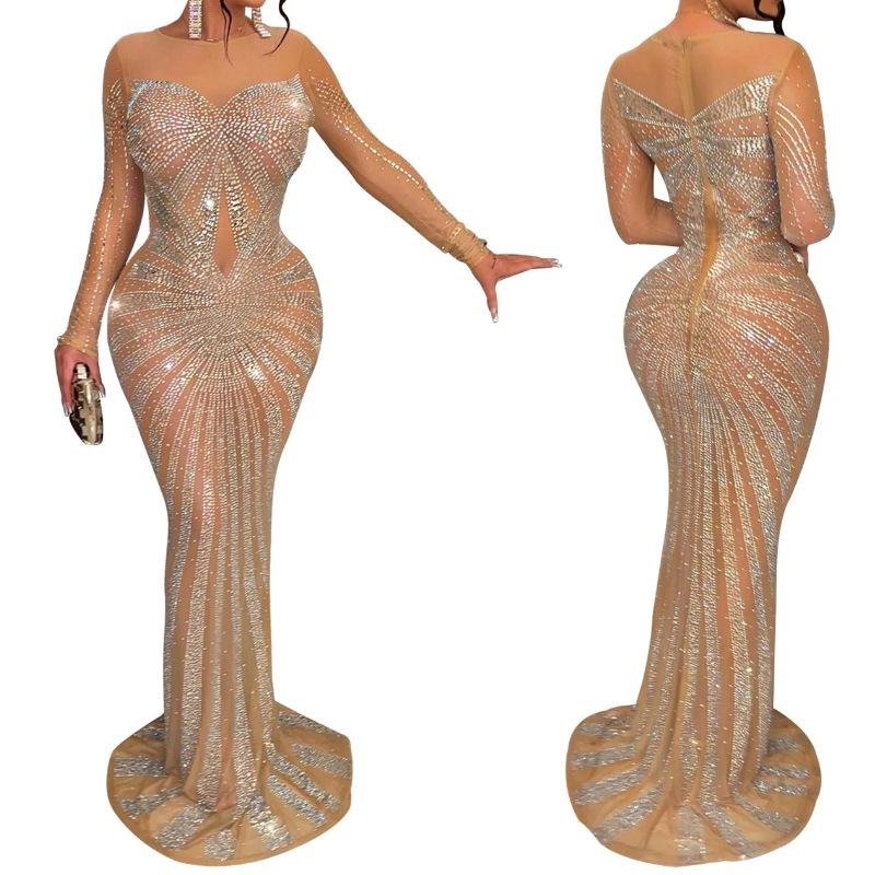 Elegant Long Women 2024 Women Cocktail Dress Elegant Rhinestone Dress High Quality
