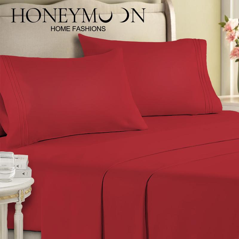 Honeymoon Wholesale Microfiber Lightweight Bedding Embroidery 4 Piece Set Bed Sheet Pillowcase Home Furnishings