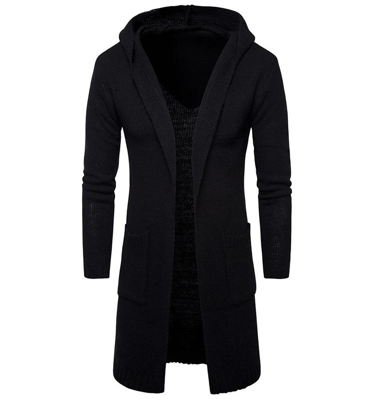 New Wholesale Knitted Fashion Men's Long Sleeve Sweater Coat Autumn And Winter Long Cardigan Hoodie Sweater