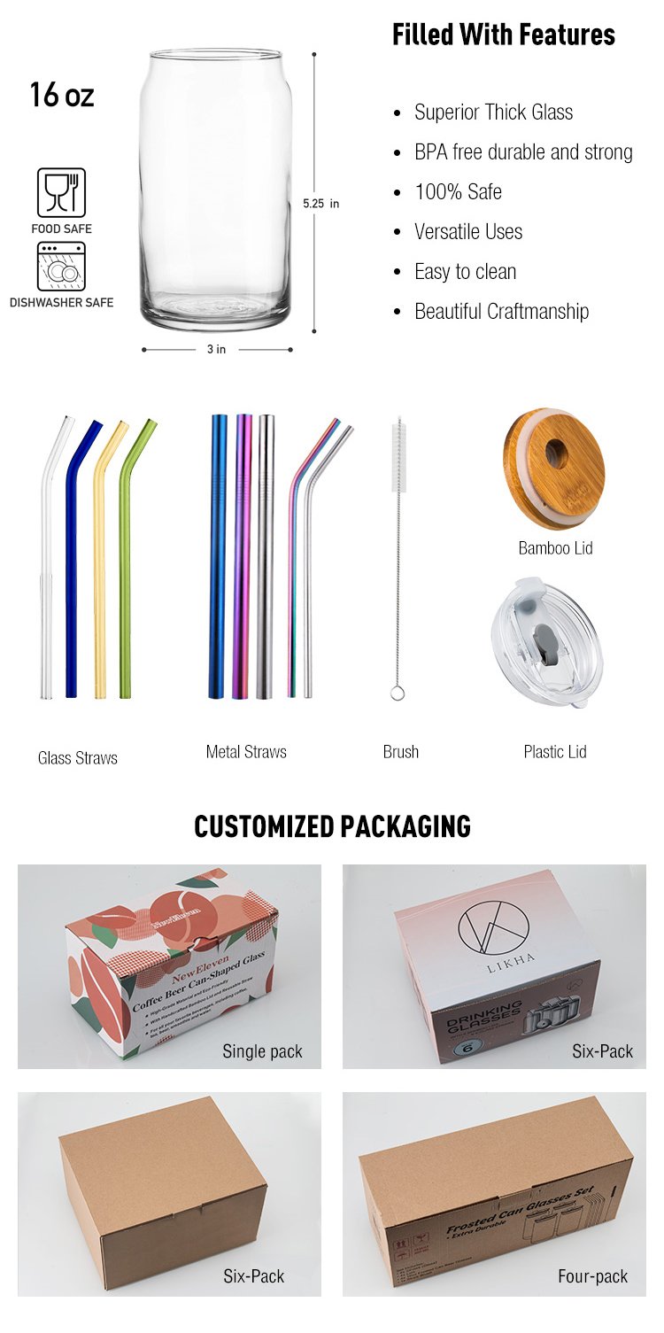 UV Printing 16 Oz 20 Oz 25 Oz Soda Beer Can Shaped Glass Juice Milk Drinking Glass With Bamboo Lid And Straw For Christmas