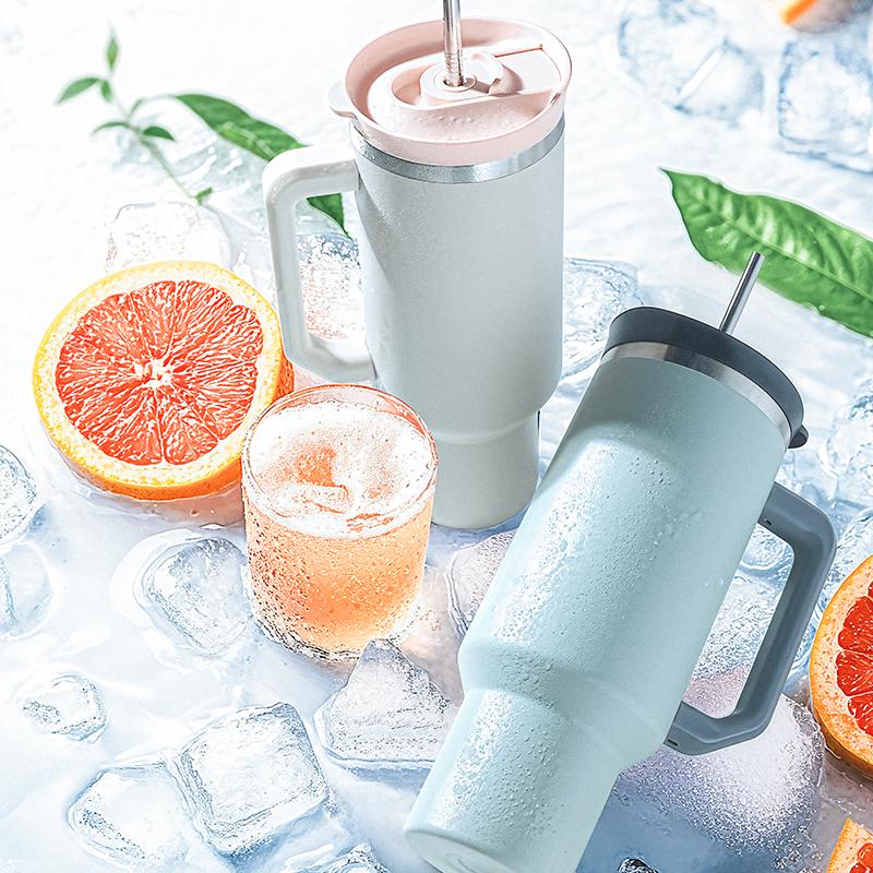 40 Oz Tumbler Double Wall 304 Stainless Steel Insulated Wide Mouth Car Tumbler Cup With New Handle And Straw Cover Vacuum Car Cup