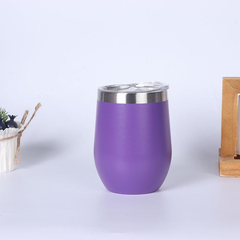Custom Logo 12 Oz Travel Stainless Steel Insulated Powder Coated Sublimation Wine Egg Shaped Coffee Cup With Lid Wine Glass
