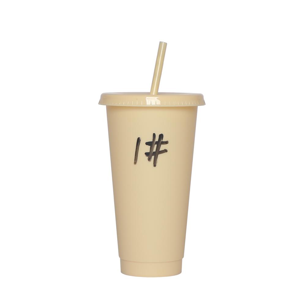 Plastic Tumbler Coffee Black Reusable 24 Oz Frosted Drink Cold Cup With Lid And Straw