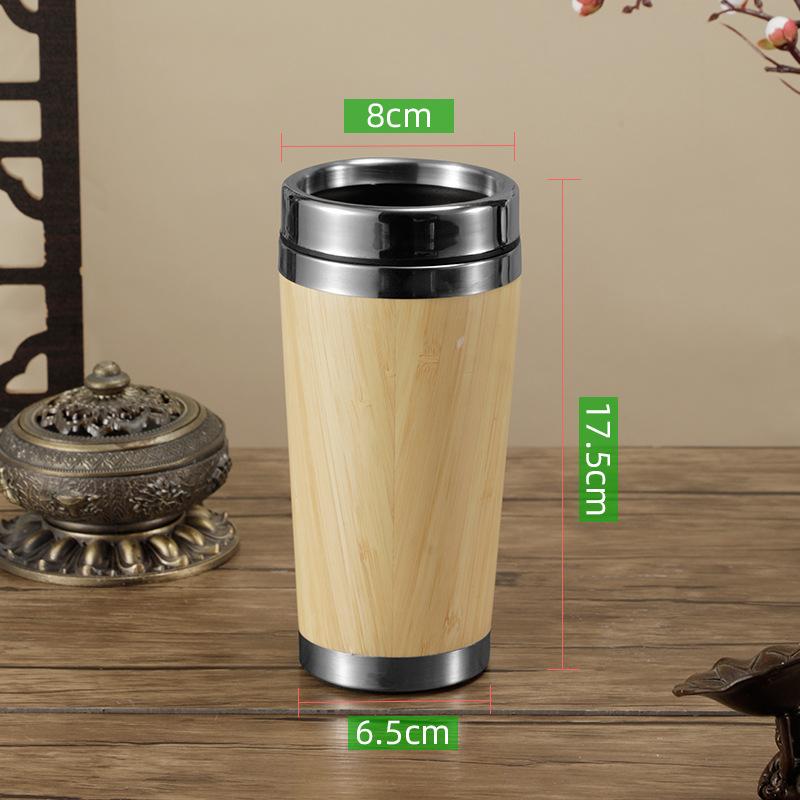 Custom Eco-friendly Double Wall Stainless Steel Bamboo Shell Coffee Cup With Lid And Handle Water Cup