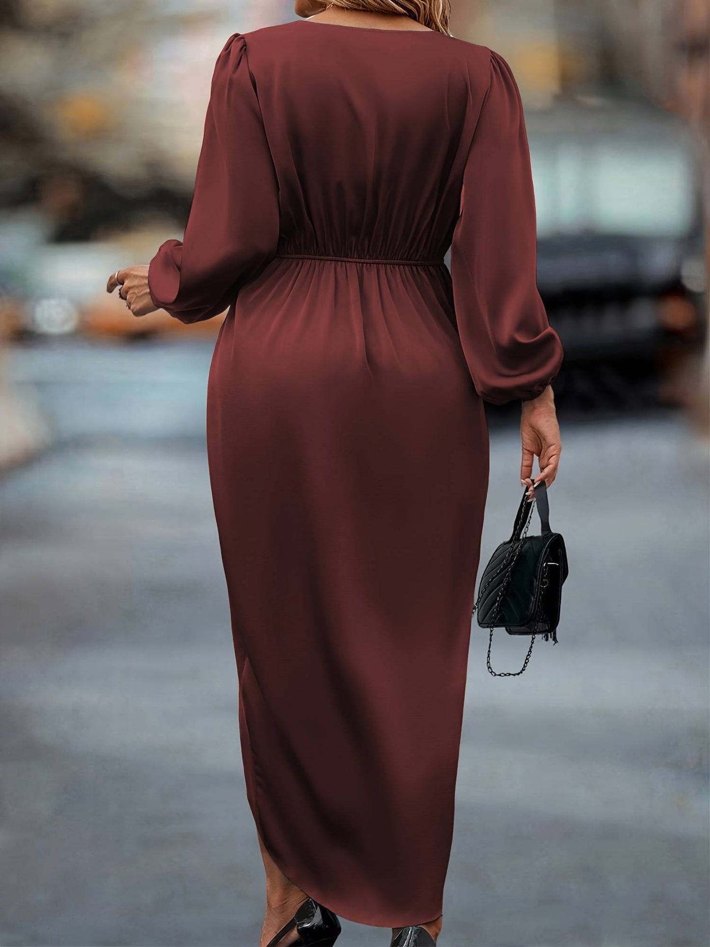 Plus Size Pleated Waist Dress Vestibule Para Carnival Elegant Women Stretch Satin Long Sleeve Evening Gown