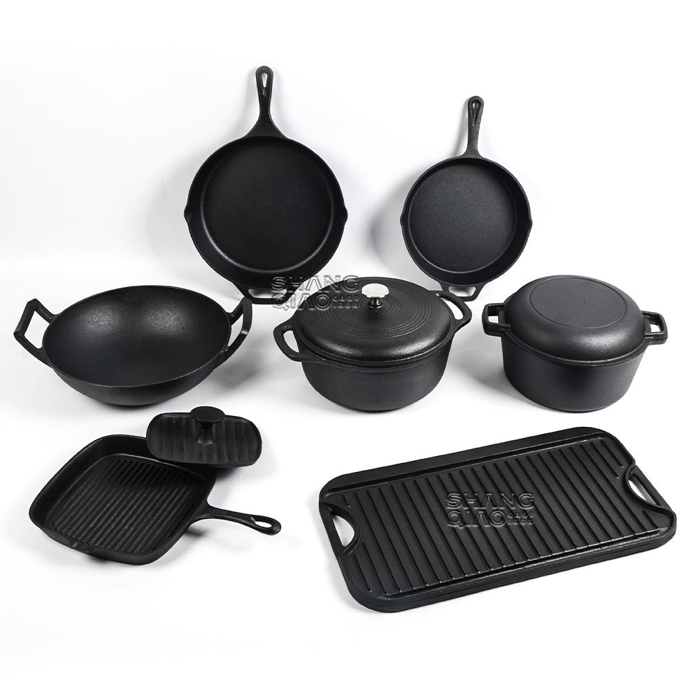 Pre-seasoned Frying Pan With Sauce Cast Iron Dutch Oven Pan Cookware Suit Wooden Crate