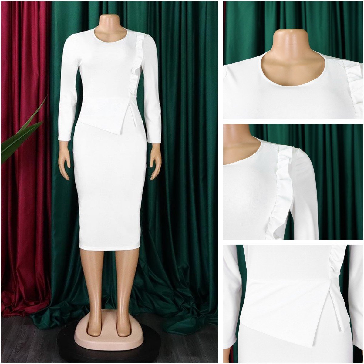 Spring And Autumn New Fashion Women's Long-sleeved O-collar Slim-fit Vestibule Office Women A- Line Pencil Skirt