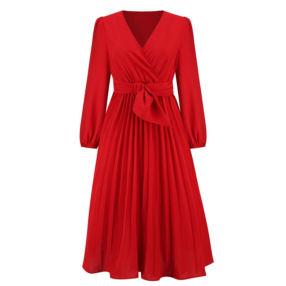 Wholesale Casual Clothing Dress Autumn And Winter Women Ladies Elegant Long Sleeve Drawstring Dress Evening Dress