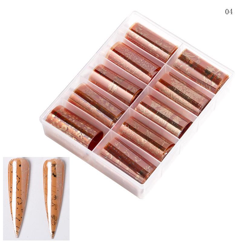 10 Kinds Of Nail Transfer Foil Sticker Decals Retro Geometric Colorful Flower Starlight Paper DIY Film Charm Decoration