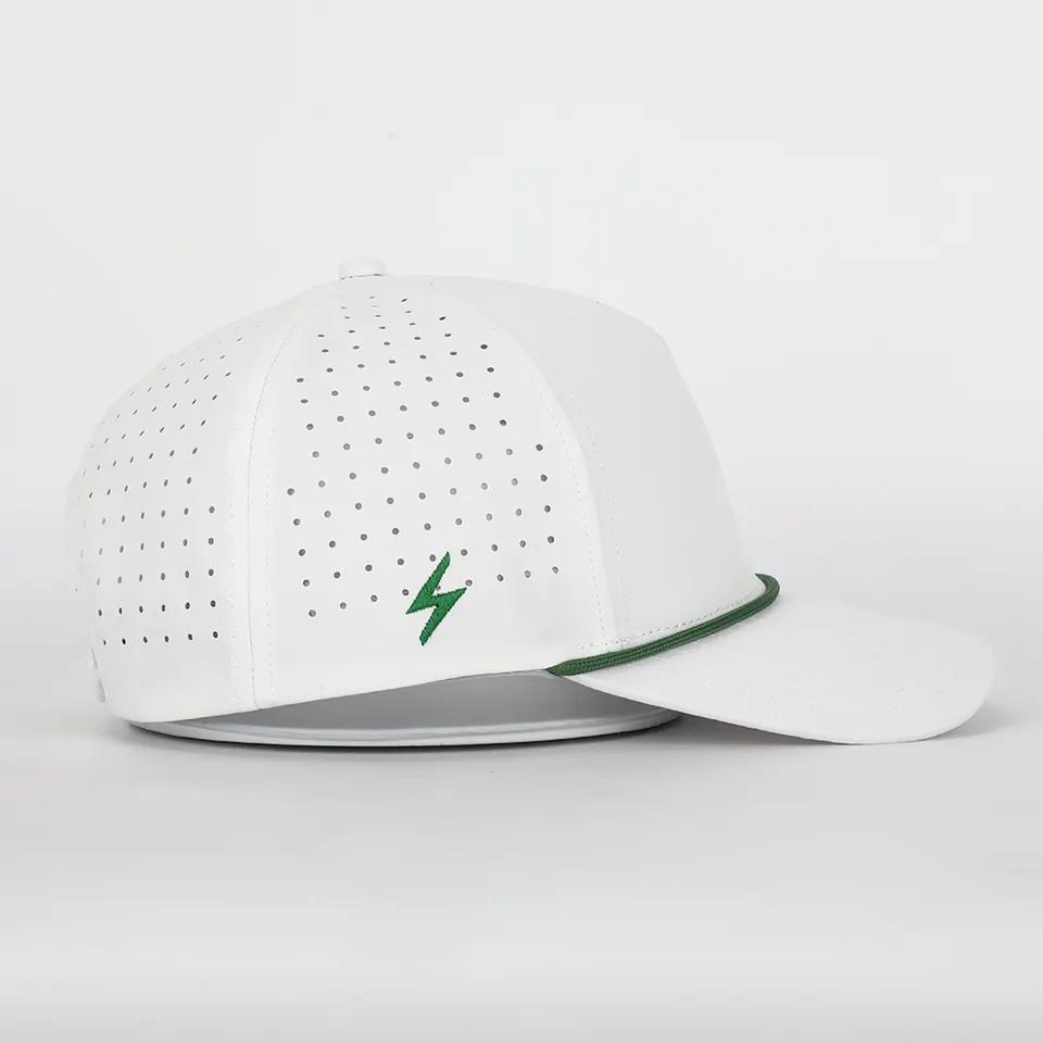 Custom Logo 5 Panel Plain Blank Golf Cap Cut Hole Perforated Classic Quick Dry Polyester Rope Cap