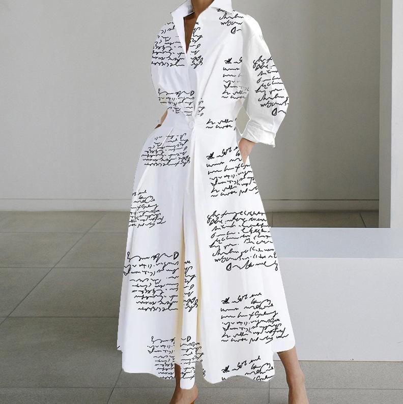 S-2XL Autumn Long Sleeve Dot Print Elegant Maxi Women's Casual V-neck Shirt Party Long Dress Nightdress Women