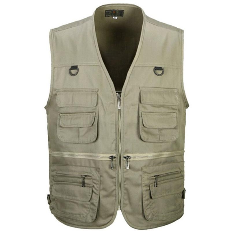 Custom Logo Reporter Travel Fishing Hunting Cotton Sleeveless Multi-Pocket Work Vest Men's Active Wear Outdoor Vest