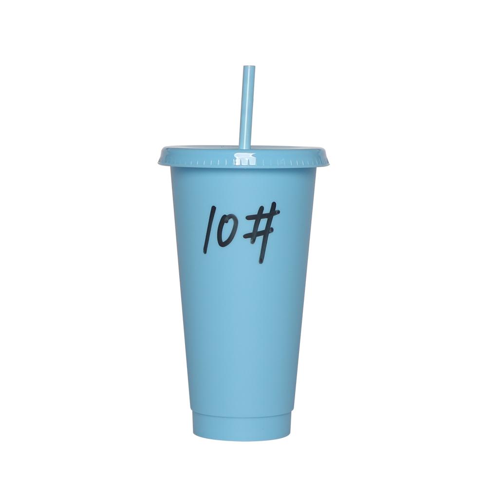 Plastic Tumbler Coffee Black Reusable 24 Oz Frosted Drink Cold Cup With Lid And Straw