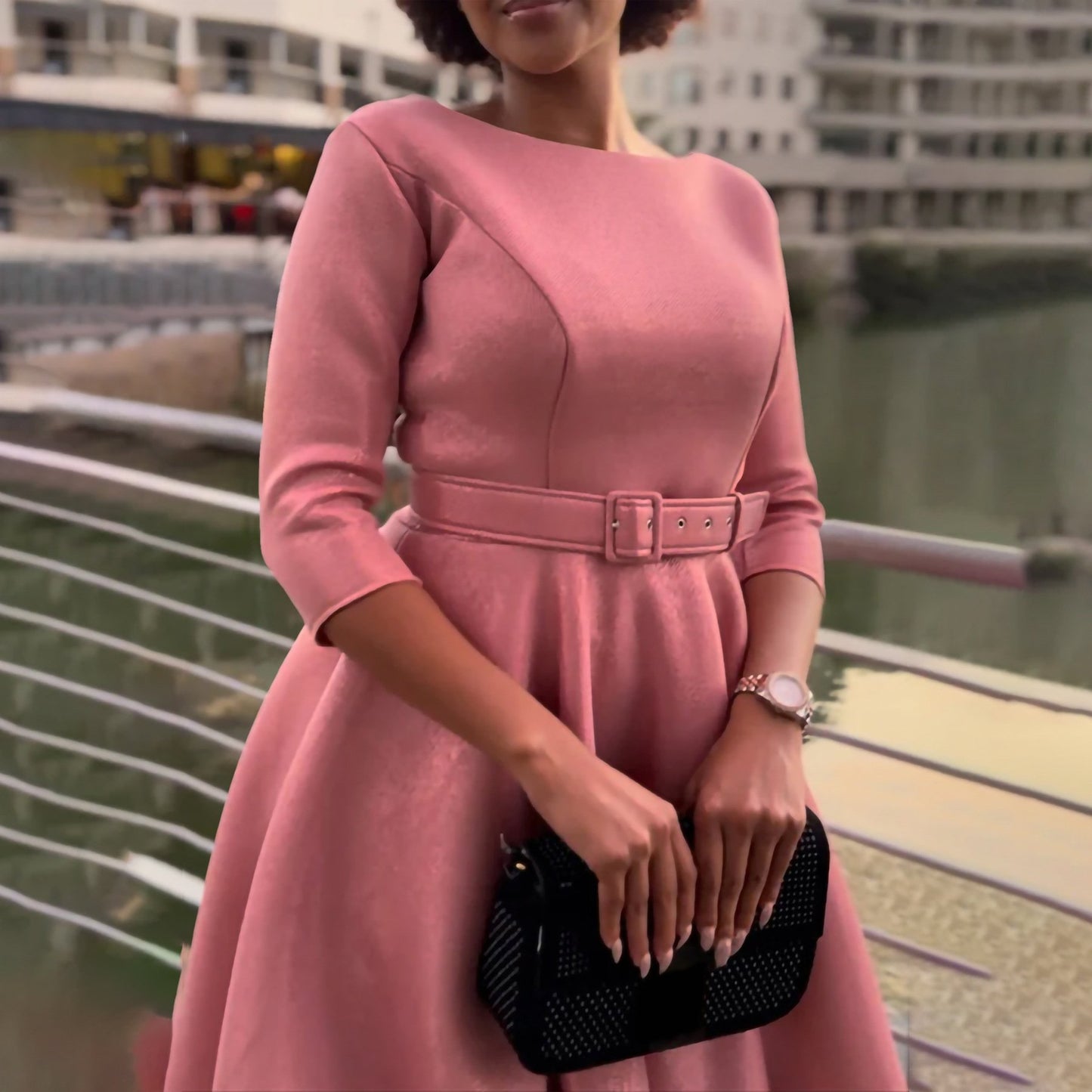 Zhe Zhe Fashion Plus Size Women's Elegant Casual Luxury Round Neck Mid-Sleeve Dress