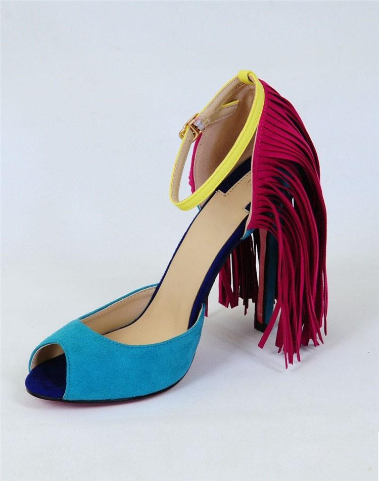 2016 Girls Fashion New Ladies Sandals Women High Heel Sandals Suede Tassel Women Ankle Strap Sexy High Heels