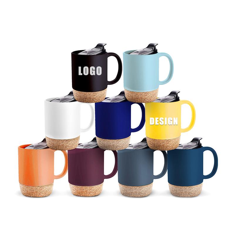 Customized Logo Creative 15 Oz 450 Ml Gift Office Home Indoor Milk Coffee Tea Cup Ceramic Cup With Cork Bottom Base And Sliding Cover